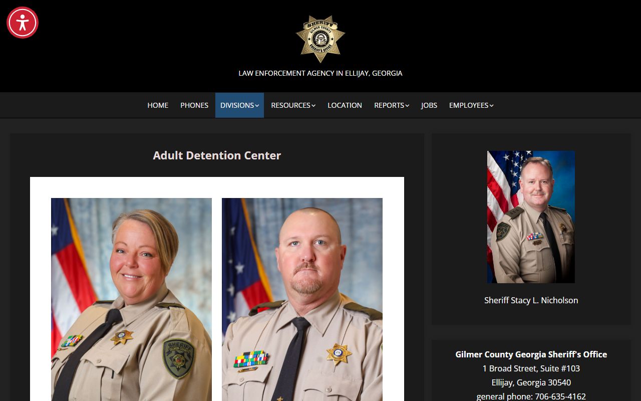 Gilmer County Adult Detention Center inmate information page
